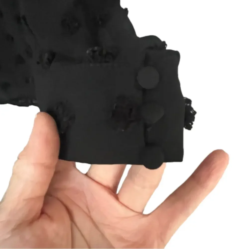 ZARA Semi Sheer Pompom Polka Dot Long Sleeve Puff Shoulder Blouse Black Size XS - Picture 5 of 8